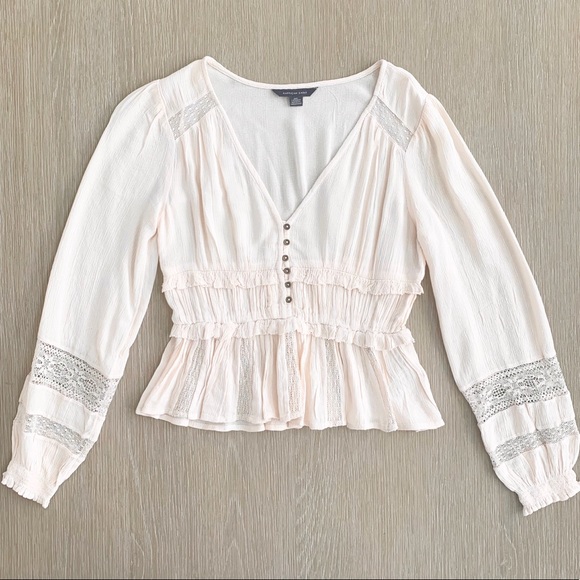 American Eagle Lacey Ruffle Waist Blouse - Boho - Picture 7 of 8